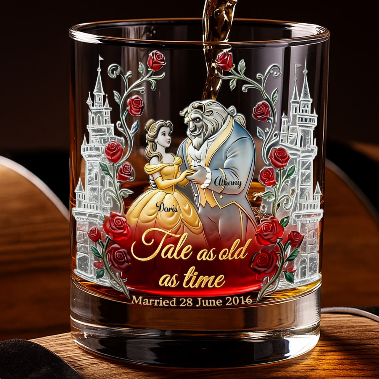 Fairytale Couple 11oz Round Glass - Personalized Gifts For Couple Drinking Glass 03TGLU260126