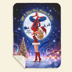Kissing Couple Christmas Blanket - Personalized Gifts For Couple Blanket 02HUTI290826