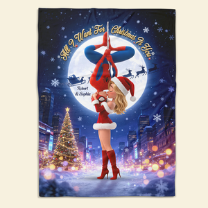 Kissing Couple Christmas Blanket - Personalized Gifts For Couple Blanket 02HUTI290826