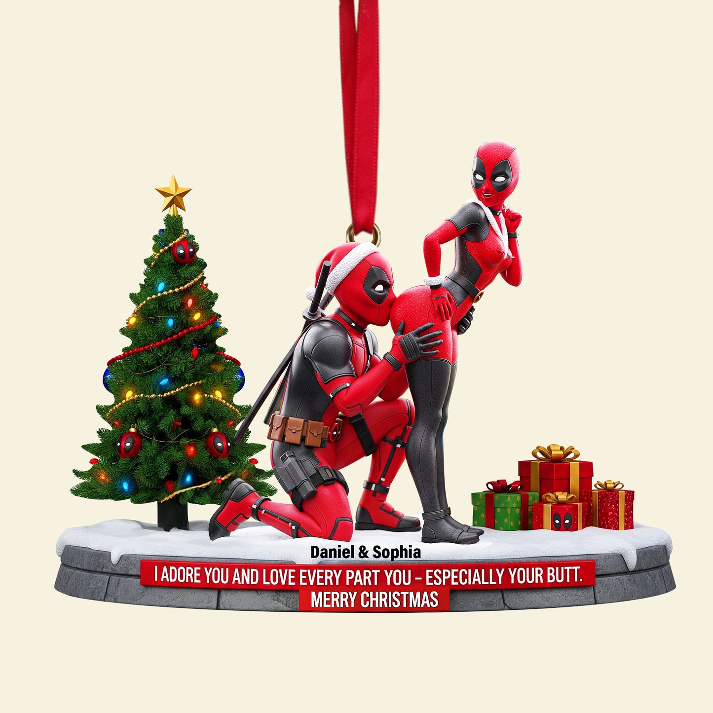 Funny Red Masked Couple Ornament - Personalized Gifts For Couple 03ohlu150925