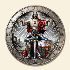 Kneel Templar Knight Jesus Wall Clock, Personalized Gifts For Christians 02qhta190126