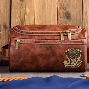 Motorcycle Mechanical Men Leather Toiletry Bag, Personalized Gifts For Bikers 01qhlu190825