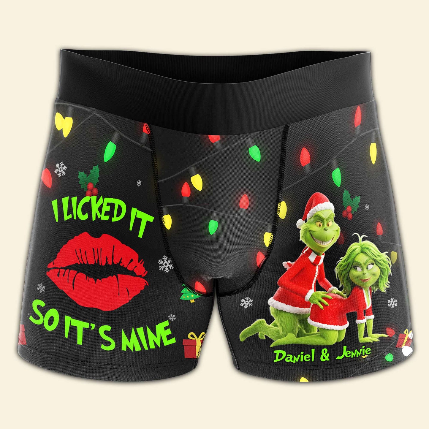 Mischief Green  Couple Boxers - Personalized Christmas Gifts For Him 03NALU120925