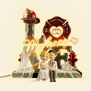 Firefighter Wedding Couple Acrylic Light Box - Personalized Gift For Couples 03PATA091225