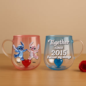 Blue Monster Couple Heart Glass Mug - Personalized Gift For Couple 03TGLU100625