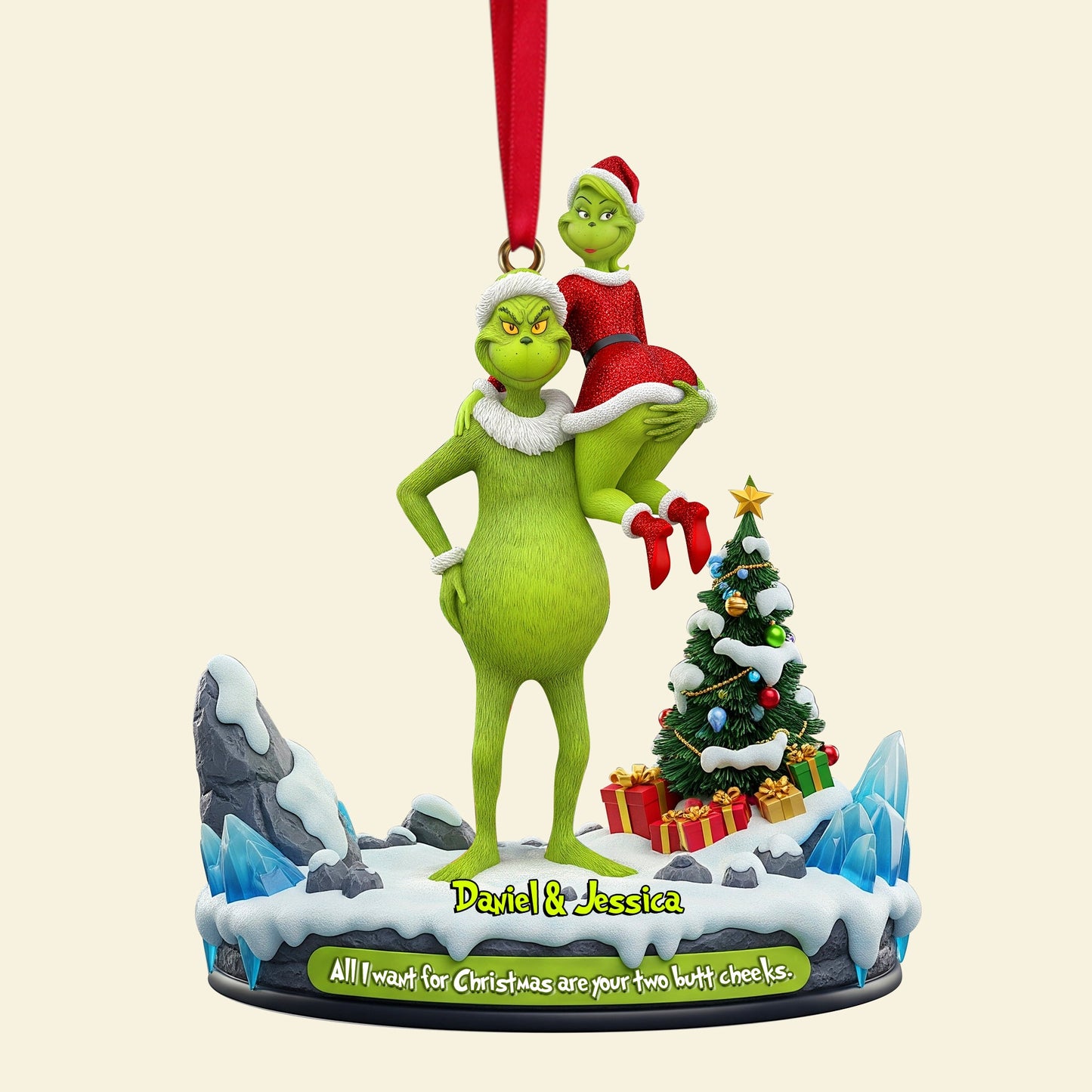 Hugging Green Monster Couple Ornament - Personalized Christmas Gift For Couples 01OHLU180925