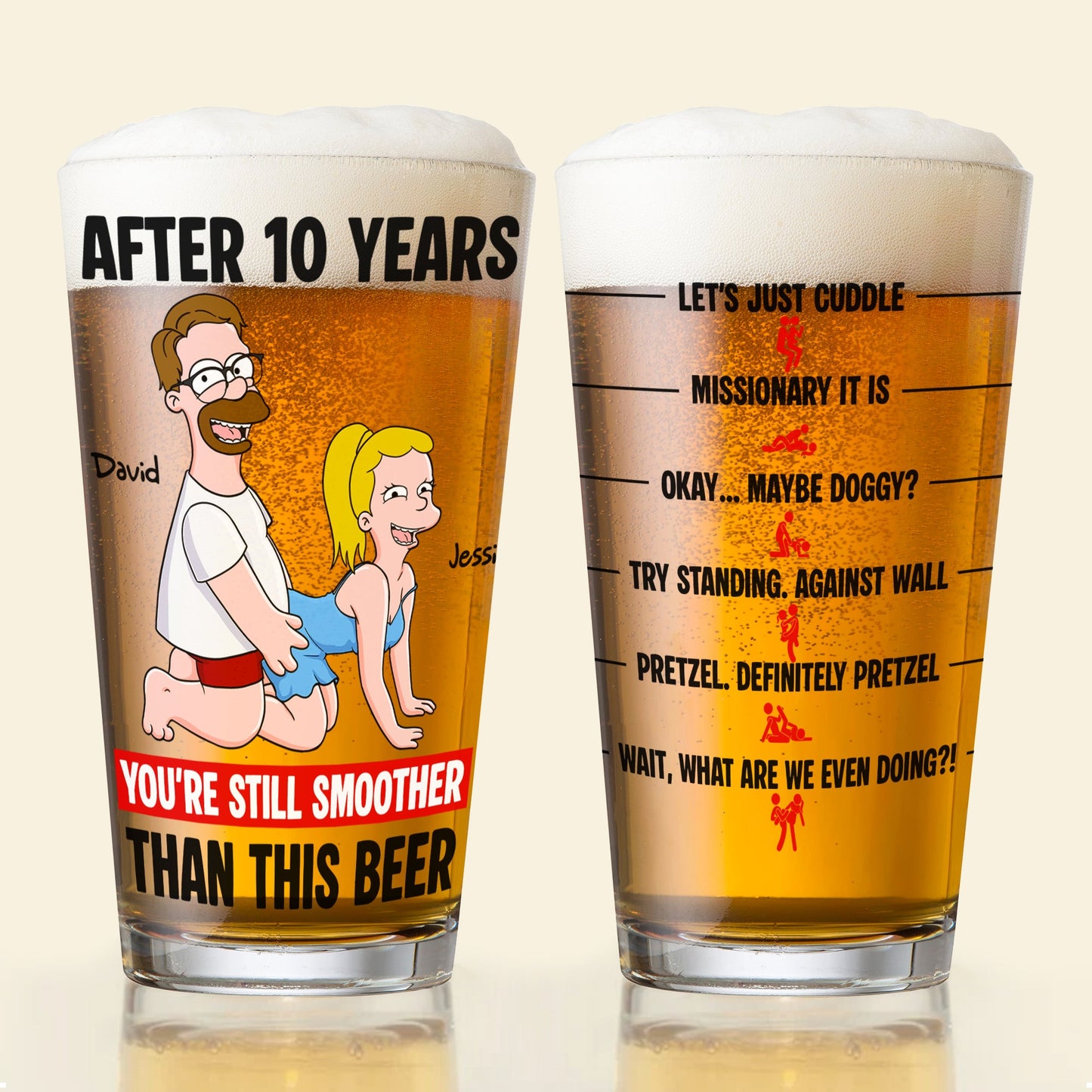 Playful Couple Beer Glass - Personalized Anniversary Gifts For Couples 02NALU140625