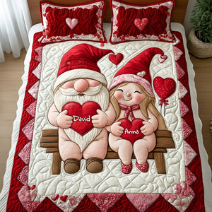 Sweet Gnome Couple Quilt Bed Set - Personalized Gift For Couples 02NALU291125