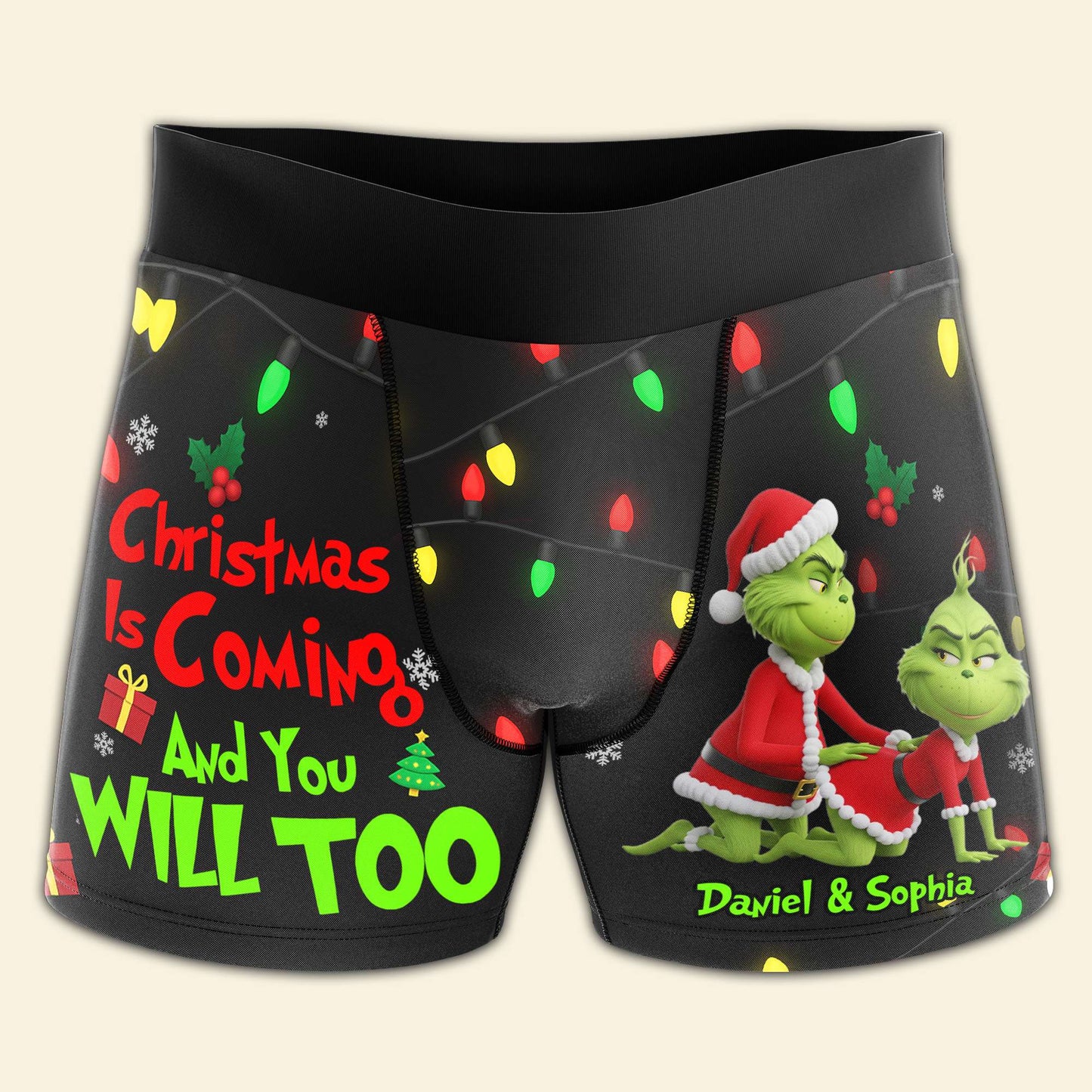 Saucy Green Couple Christmas Boxers - Personalized Gifts For Him 03NALU160925