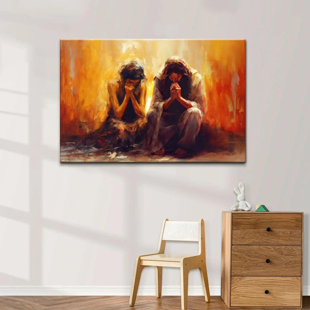 Women and Jesus Praying Canvas Print 02acxa250425- Gift For Jesus Lover 02acxa250425